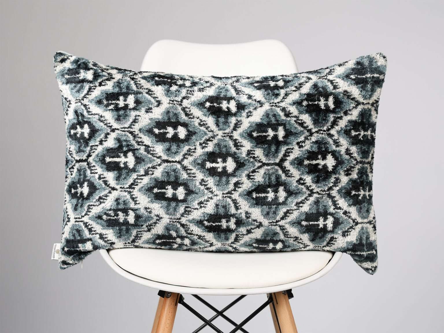 Grey Handwoven Silk Velvet Ikat Pillow Cover