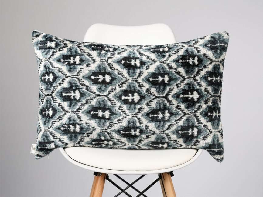 Grey Handwoven Silk Velvet Ikat Pillow Cover
