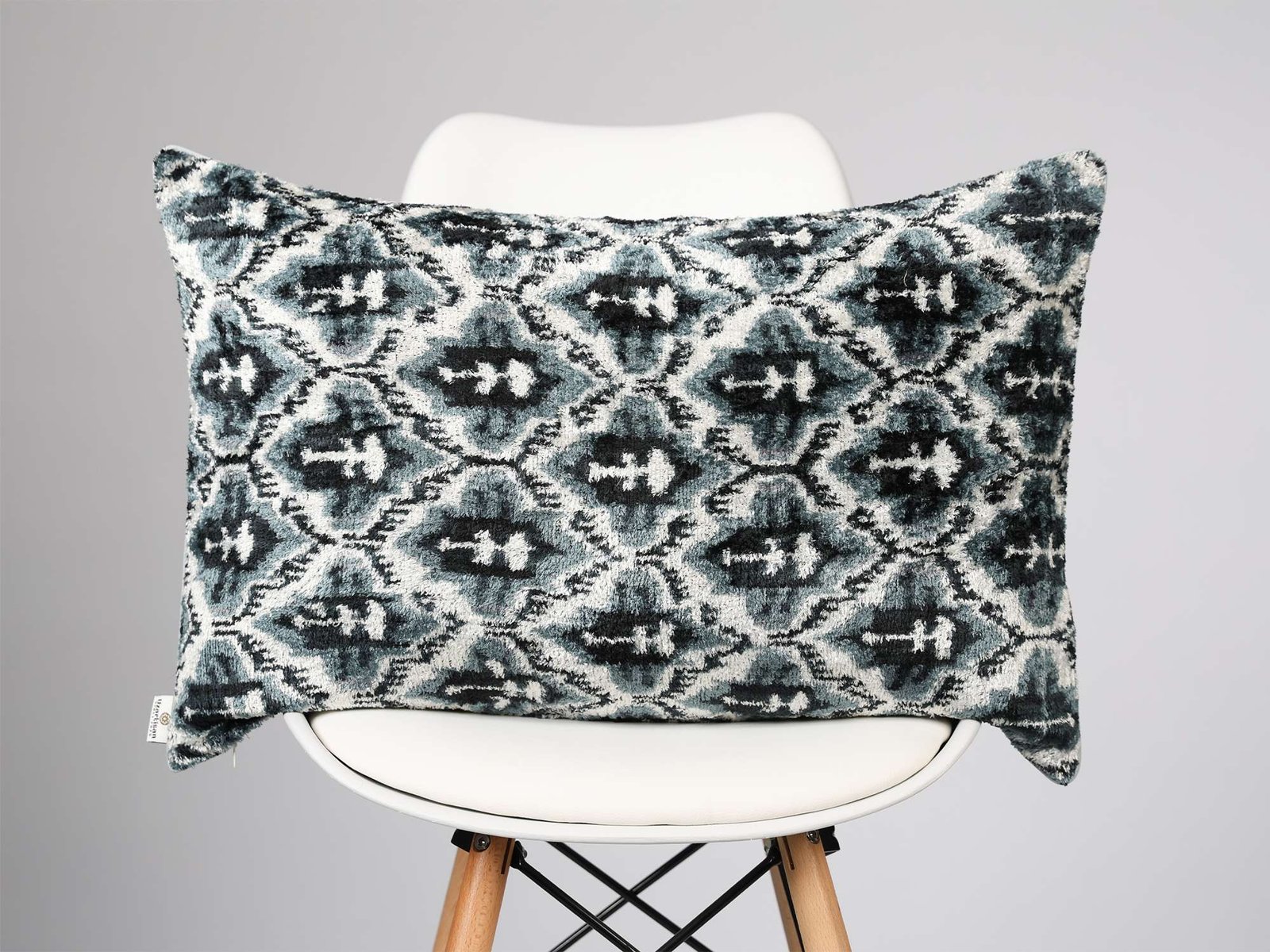 Grey Handwoven Silk Velvet Ikat Pillow Cover