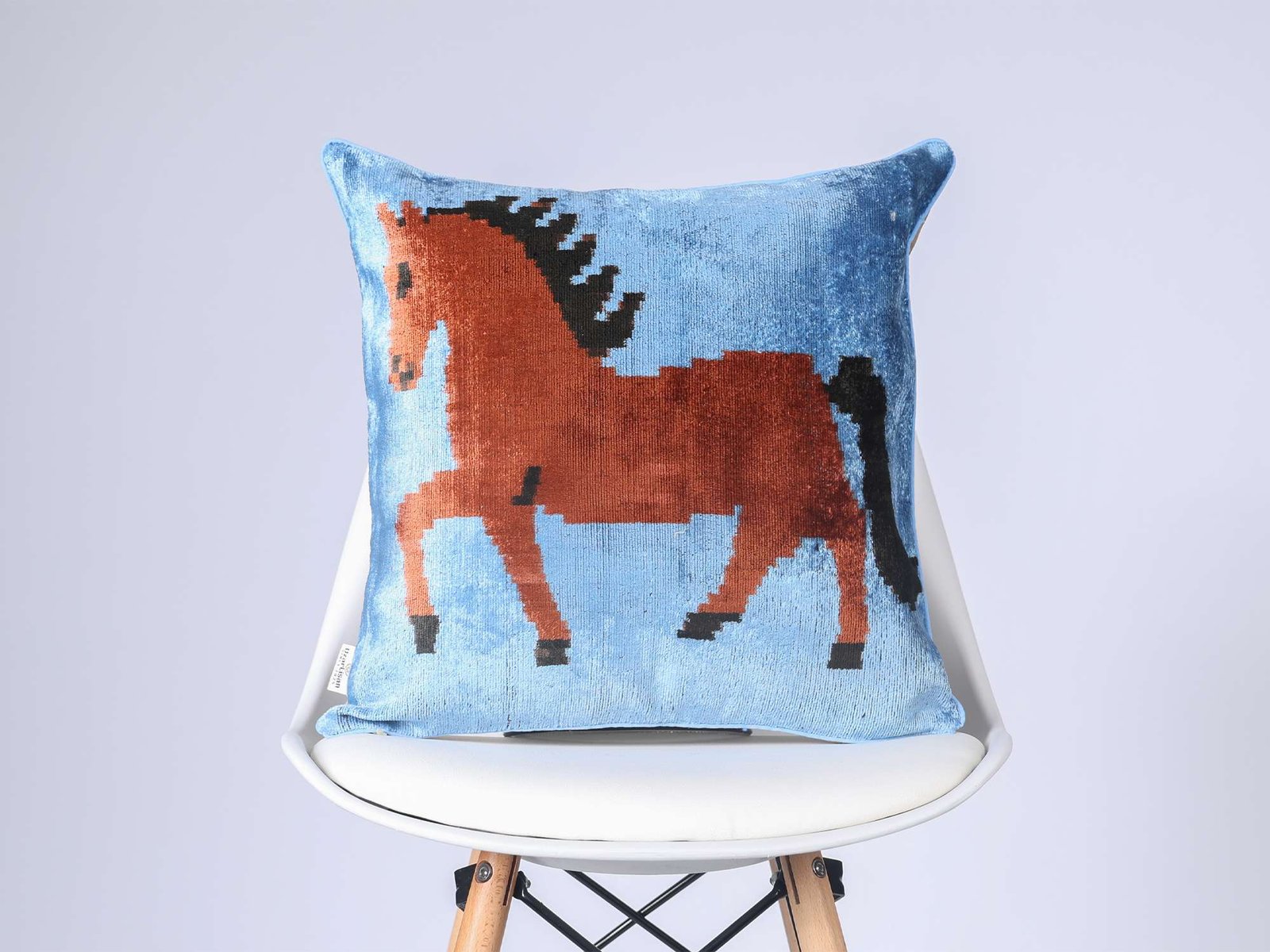 Horse Handwoven Silk Velvet Lumbar Pillow Cover - Image 3