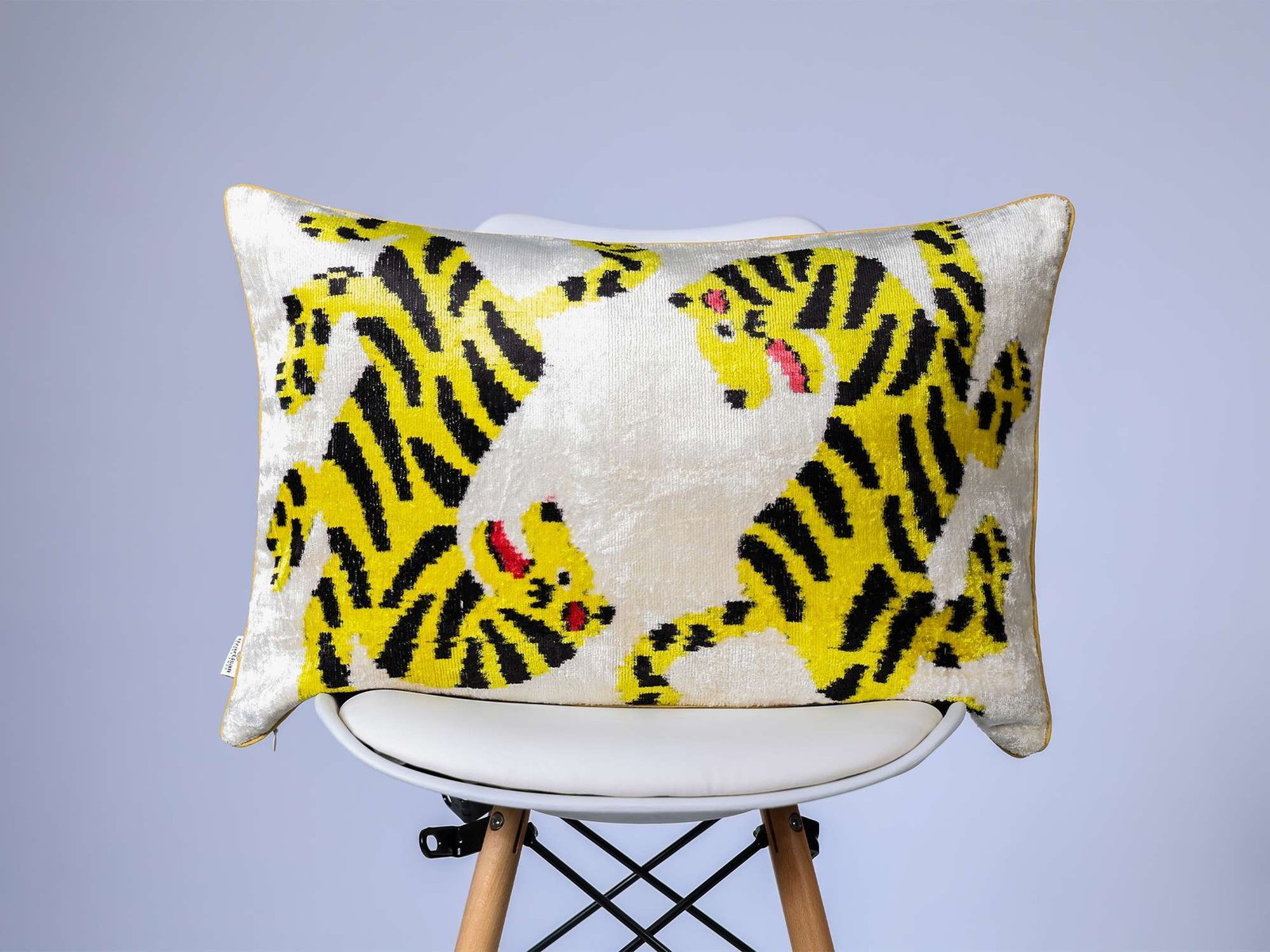 Yellow Tiger Handwoven Silk Velvet Lumbar Pillow Cover