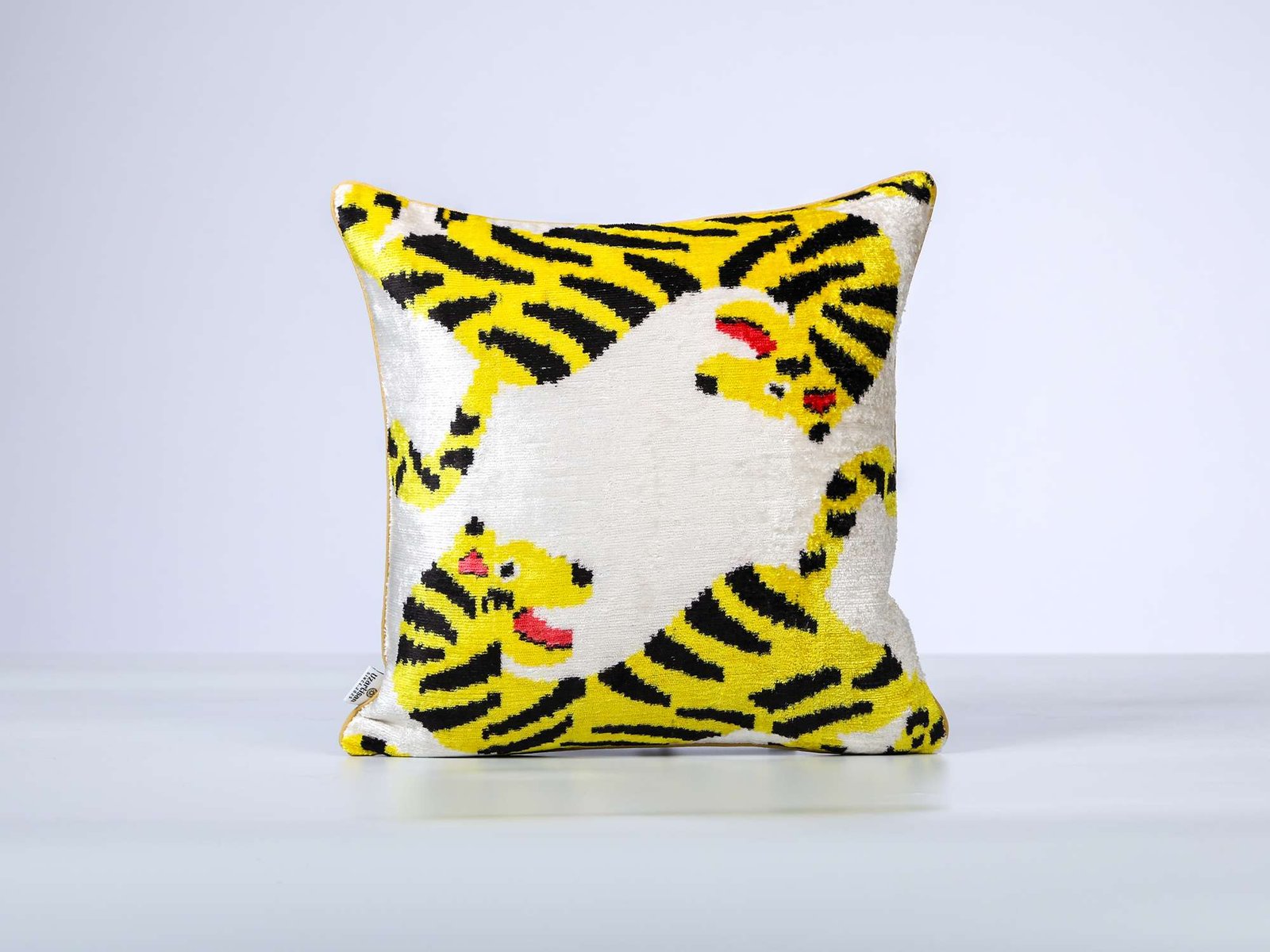 Yellow Tiger Handwoven Silk Velvet Lumbar Pillow Cover - Image 2