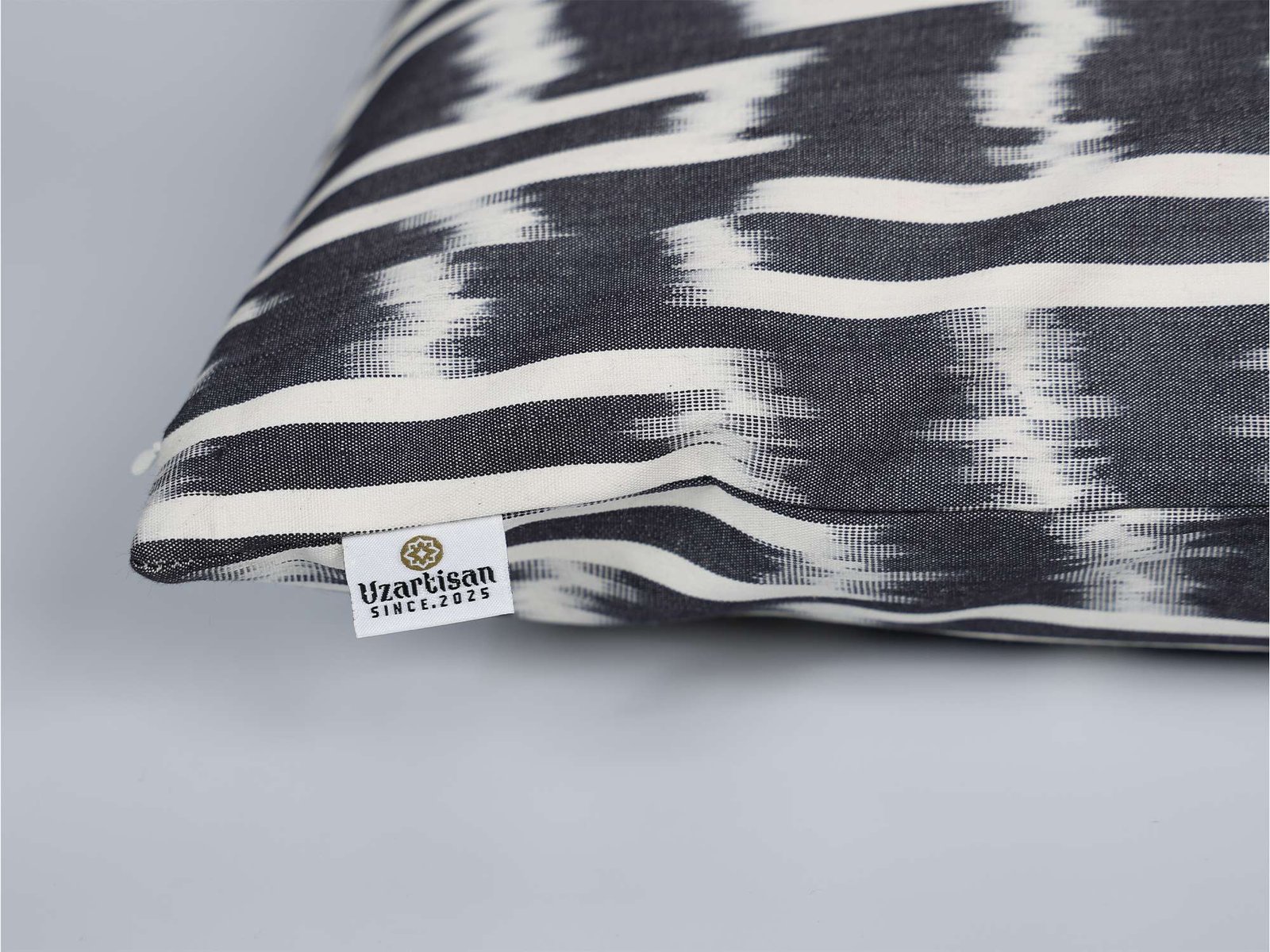 Black Ikat Pillow Cover – White Geometric Pattern - Image 6