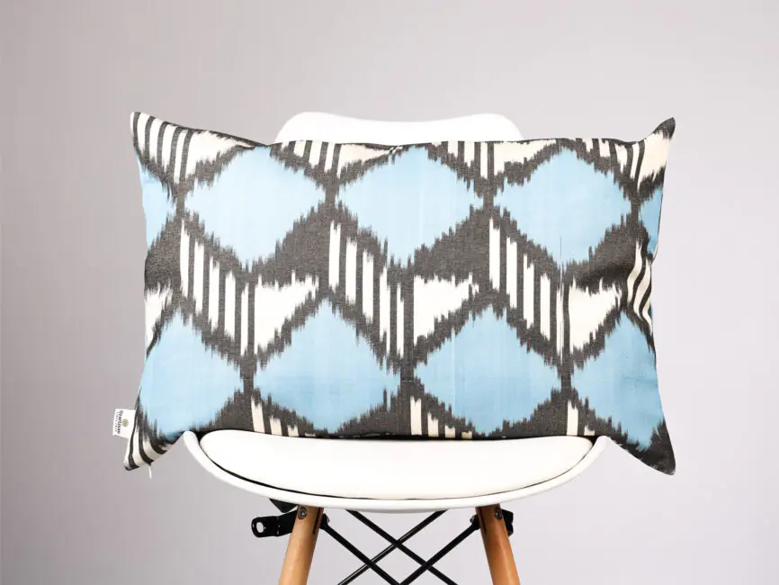 Blue Black Ikat Cotton Pillow Cover