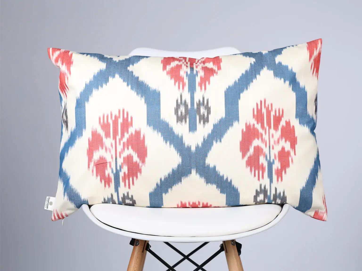 Blue Red Ikat Cushion Cover – Modern Handmade Pillow
