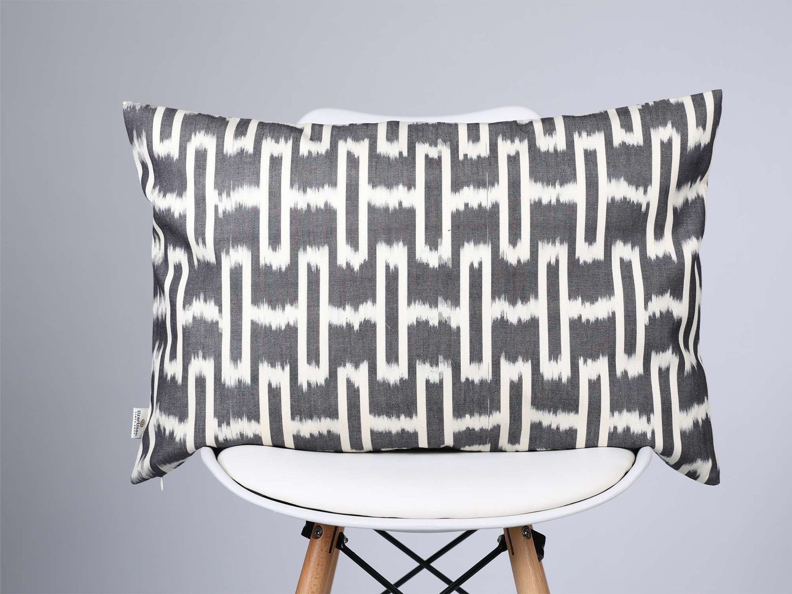 Black Ikat Pillow Cover – White Geometric Pattern