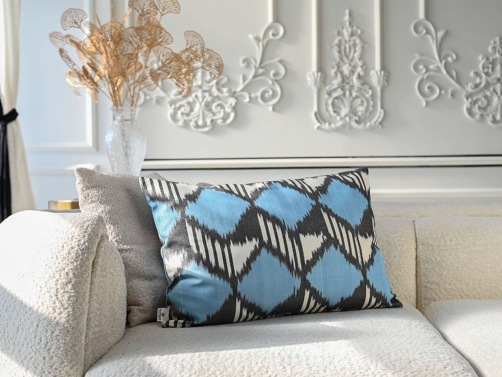 Blue Black Ikat Cotton Pillow Cover - Image 3