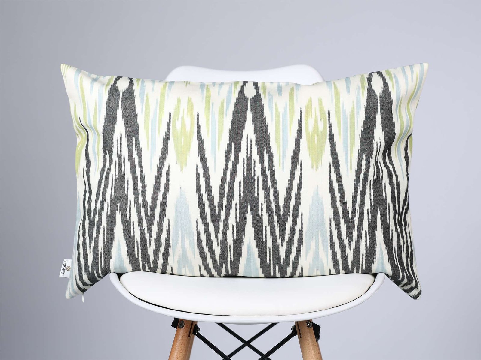 Blue Green Ikat Pillow Cover – Black Chevron Pattern