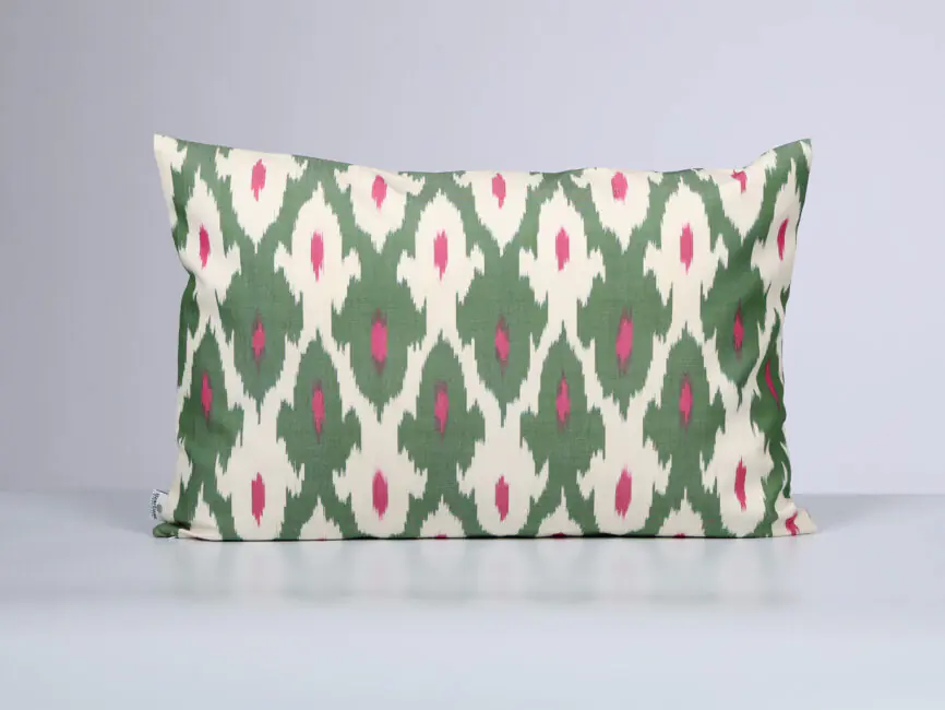 Green Pink Decorative Ikat Pillow Cover