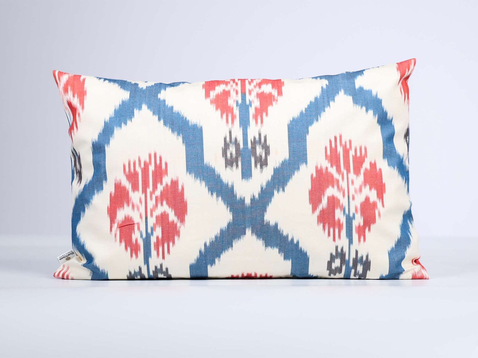 Blue Red Ikat Cushion Cover – Modern Handmade Pillow - Image 2