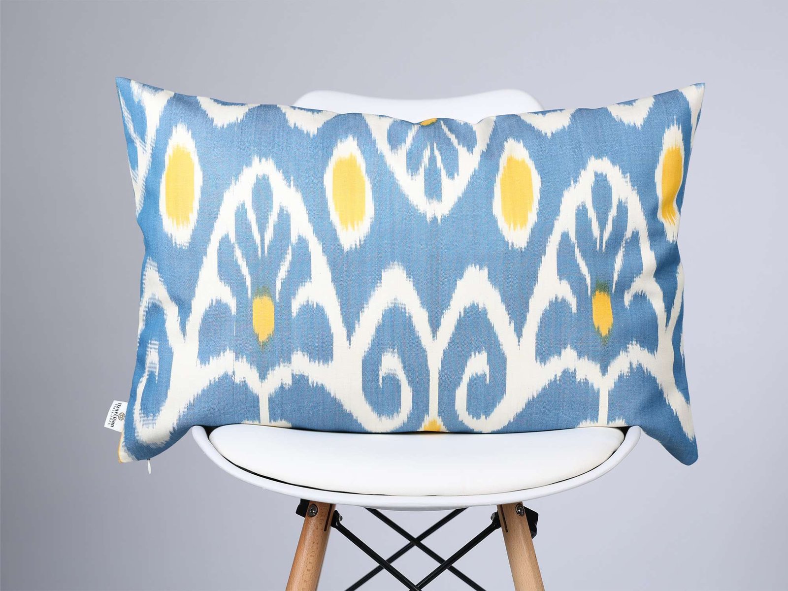 Blue Yellow Ikat Pillow Cover – Handmade Cushion