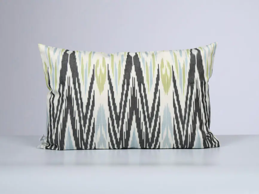 Blue Green Ikat Pillow Cover – Black Chevron Pattern