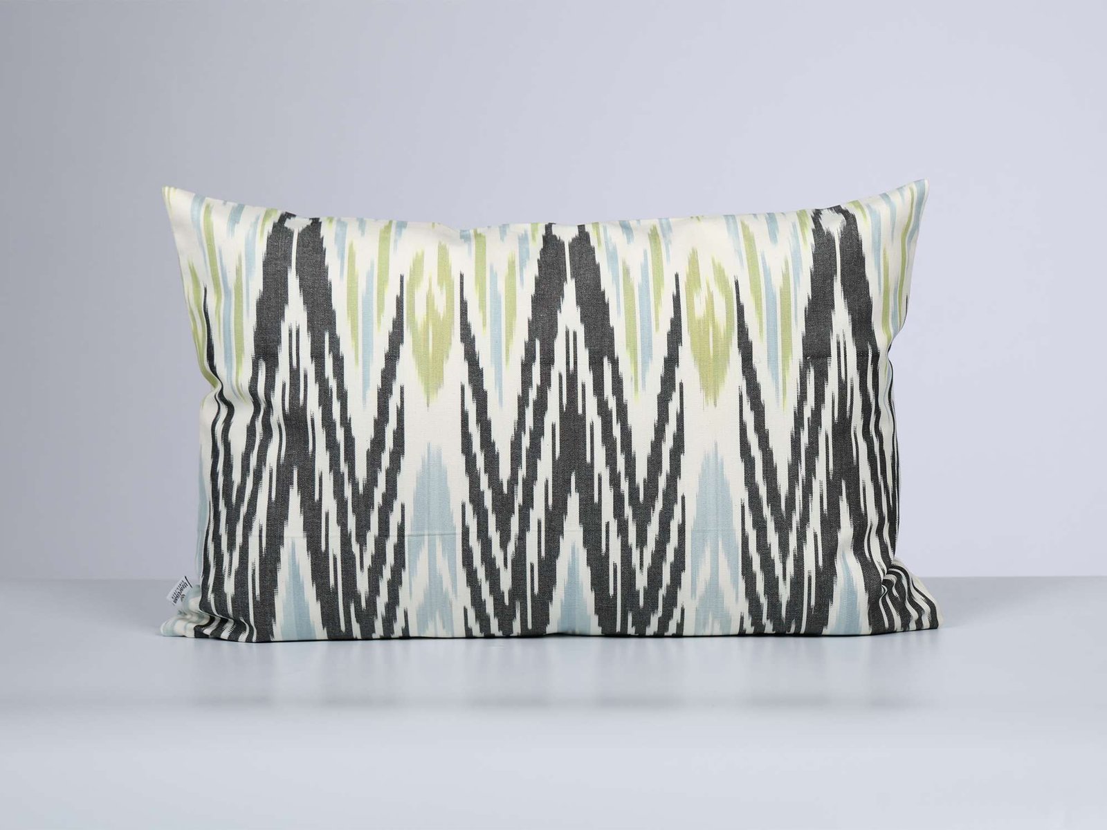 Blue Green Ikat Pillow Cover – Black Chevron Pattern - Image 2