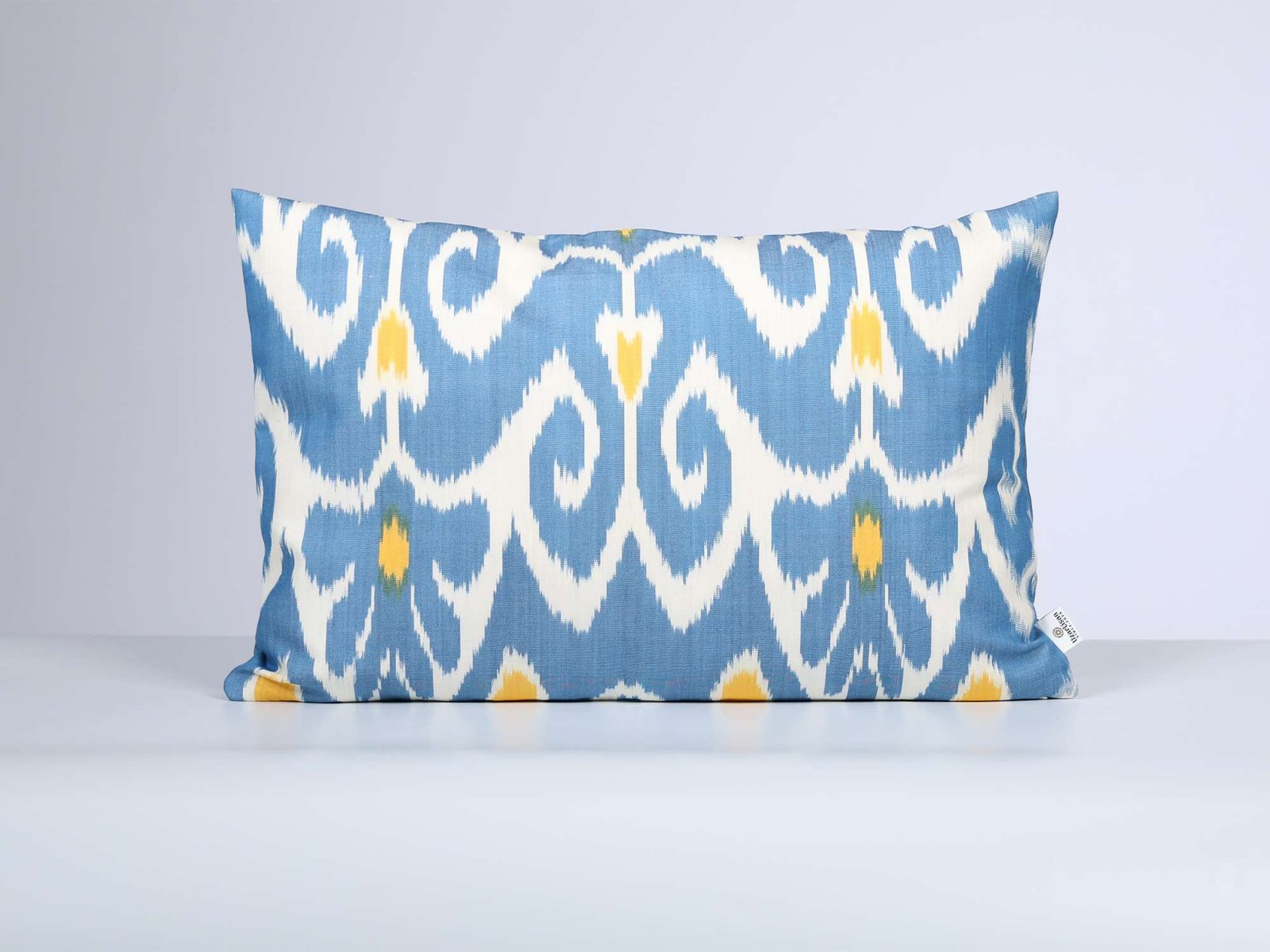 Blue Yellow Ikat Pillow Cover – Handmade Cushion - Image 2