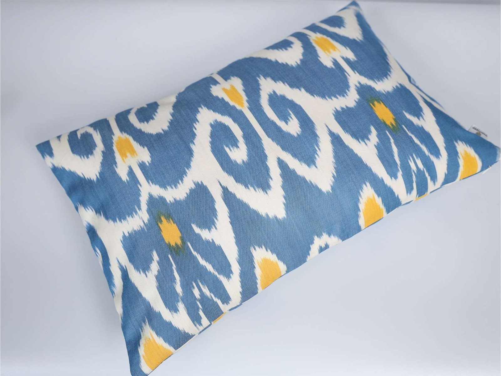 Blue Yellow Ikat Pillow Cover – Handmade Cushion - Image 4