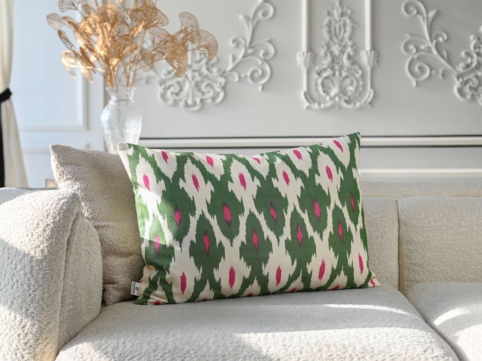 Green Pink Decorative Ikat Pillow Cover - Image 3