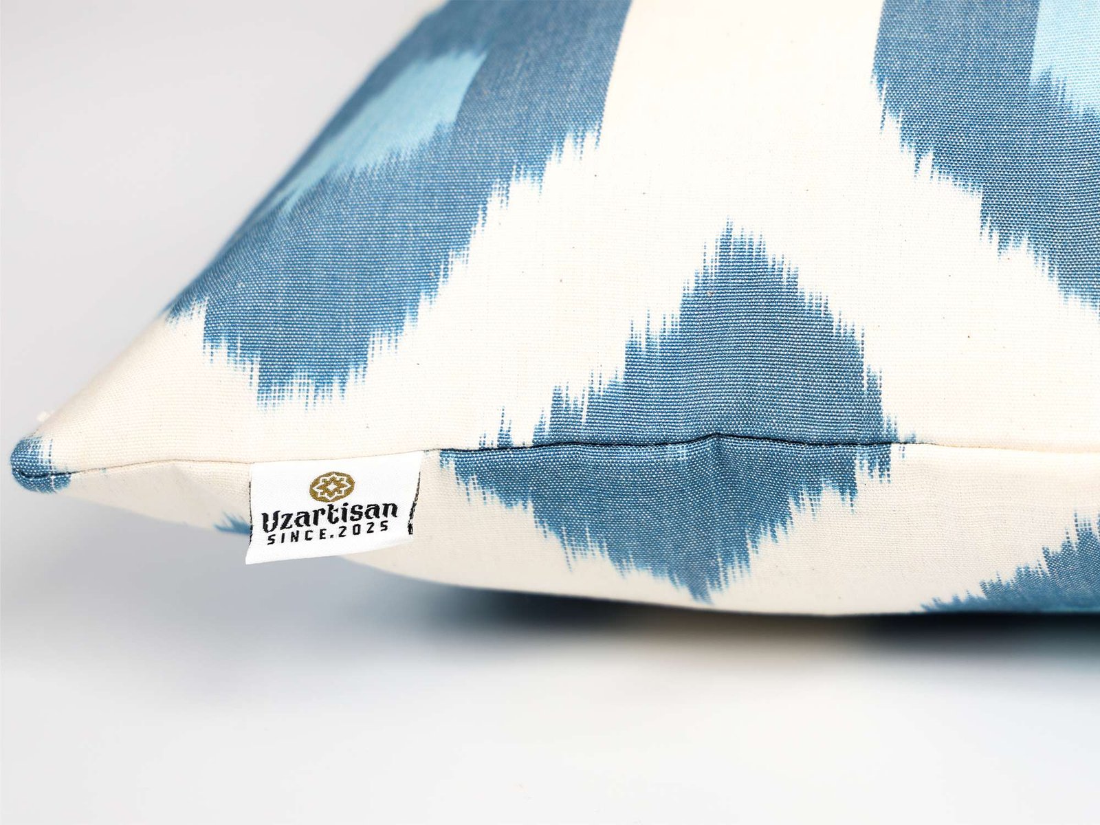 Blue Ikat Cushion Cover – Handmade Uzbek Pillow - Image 8