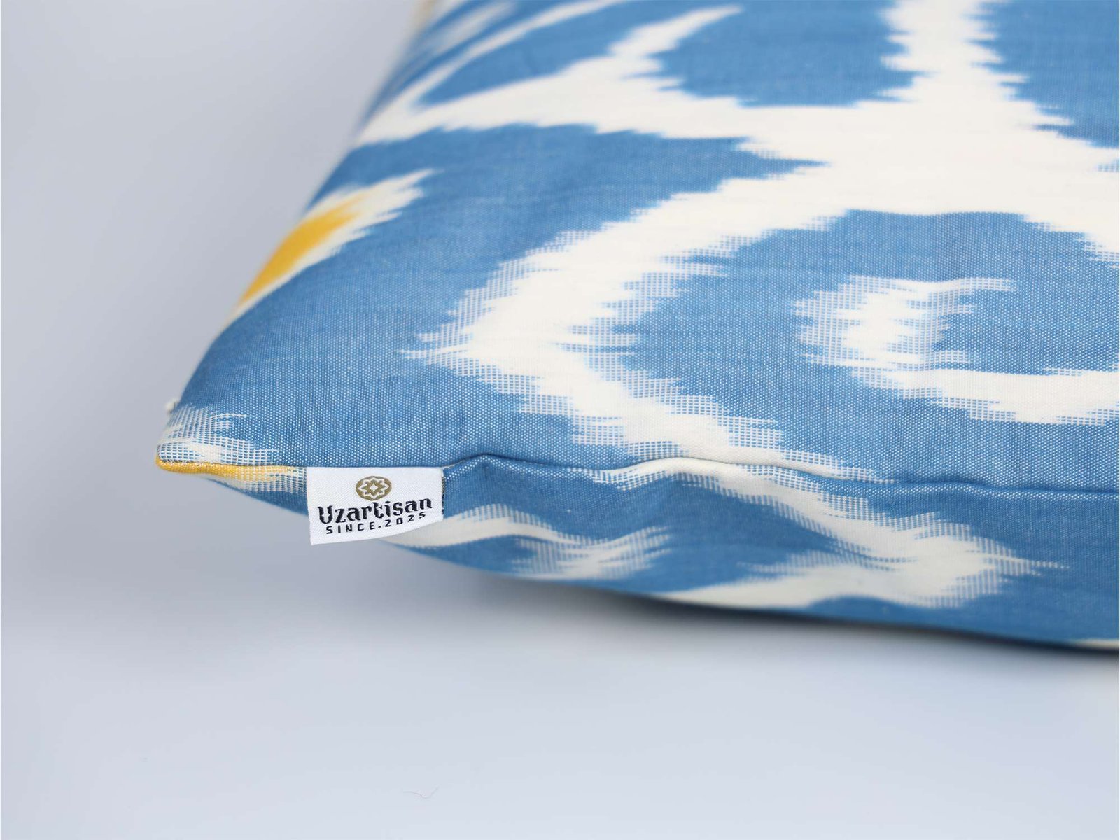 Blue Yellow Ikat Pillow Cover – Handmade Cushion - Image 6