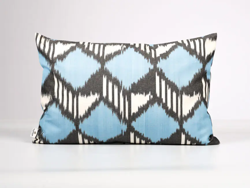 Blue Black Ikat Cotton Pillow Cover