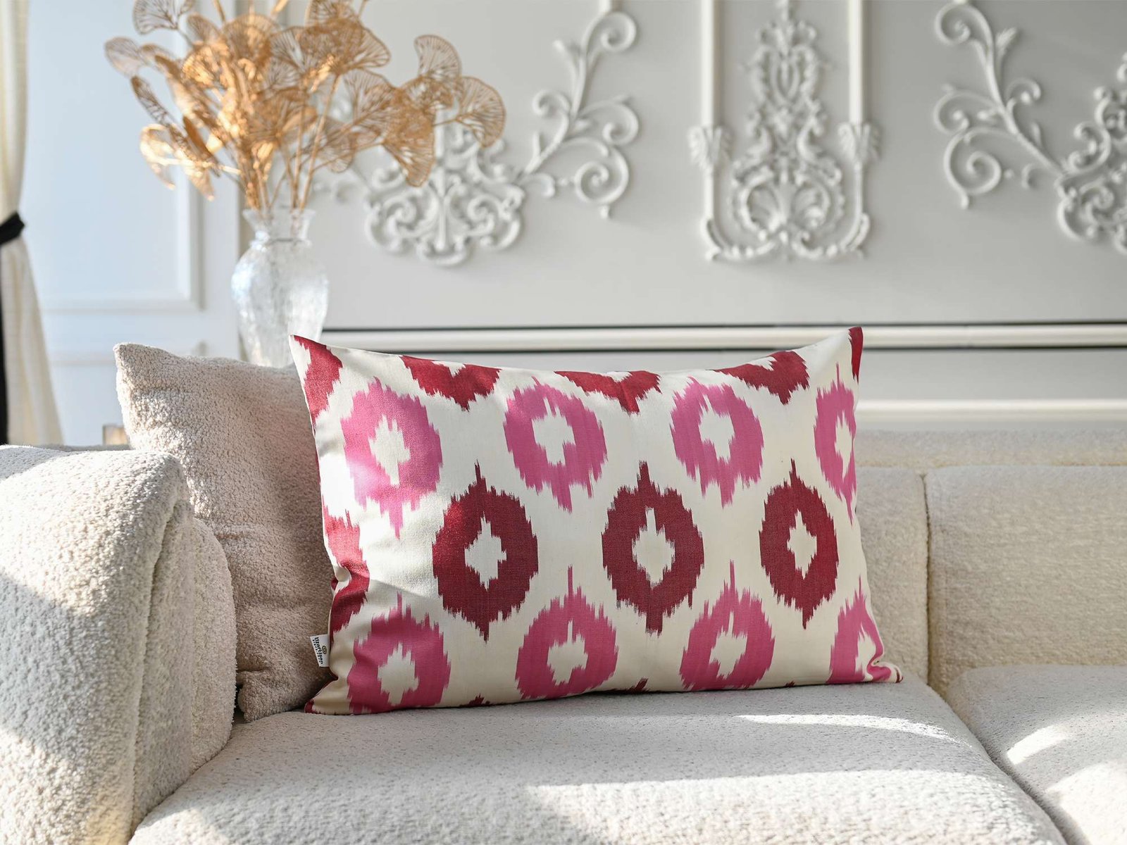 Pink Ikat Cotton Cushion Cover - Image 2