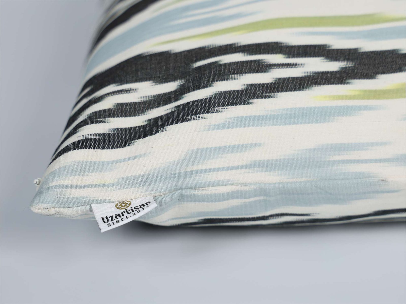 Blue Green Ikat Pillow Cover – Black Chevron Pattern - Image 7