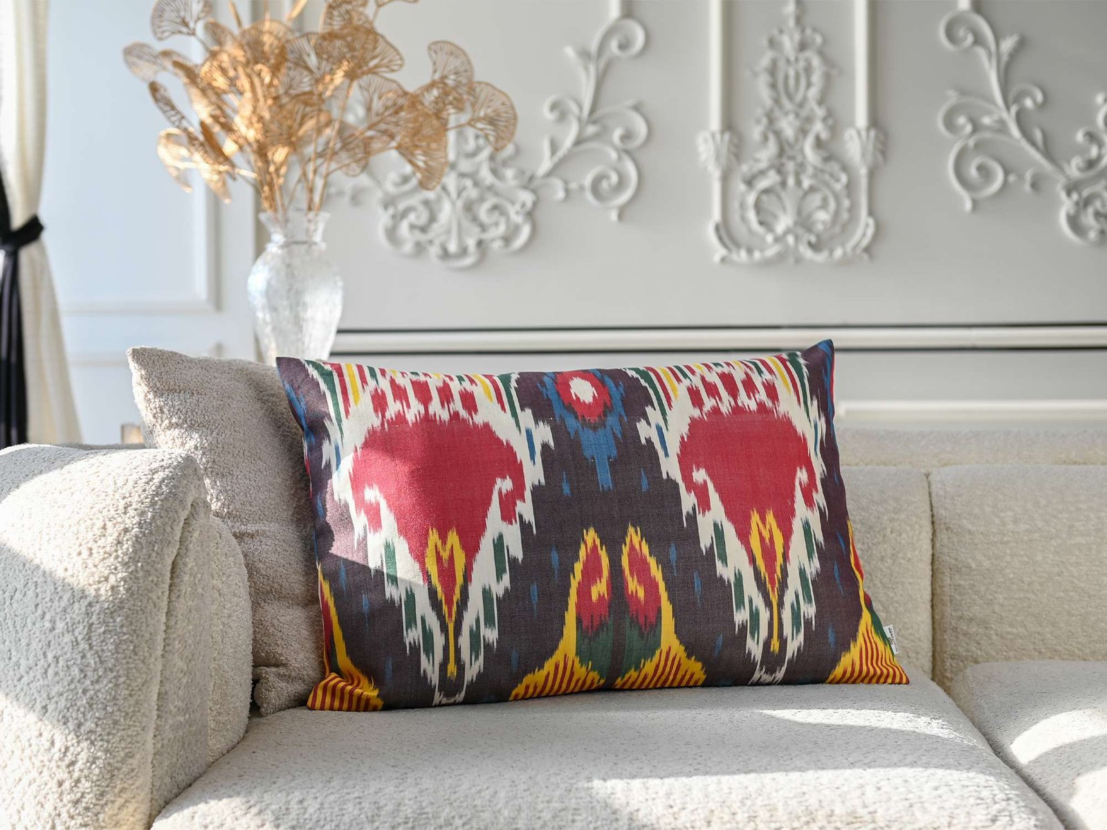 Multicolor Ikat Cushion Cover – Red Blue Decorative Pillow - Image 3