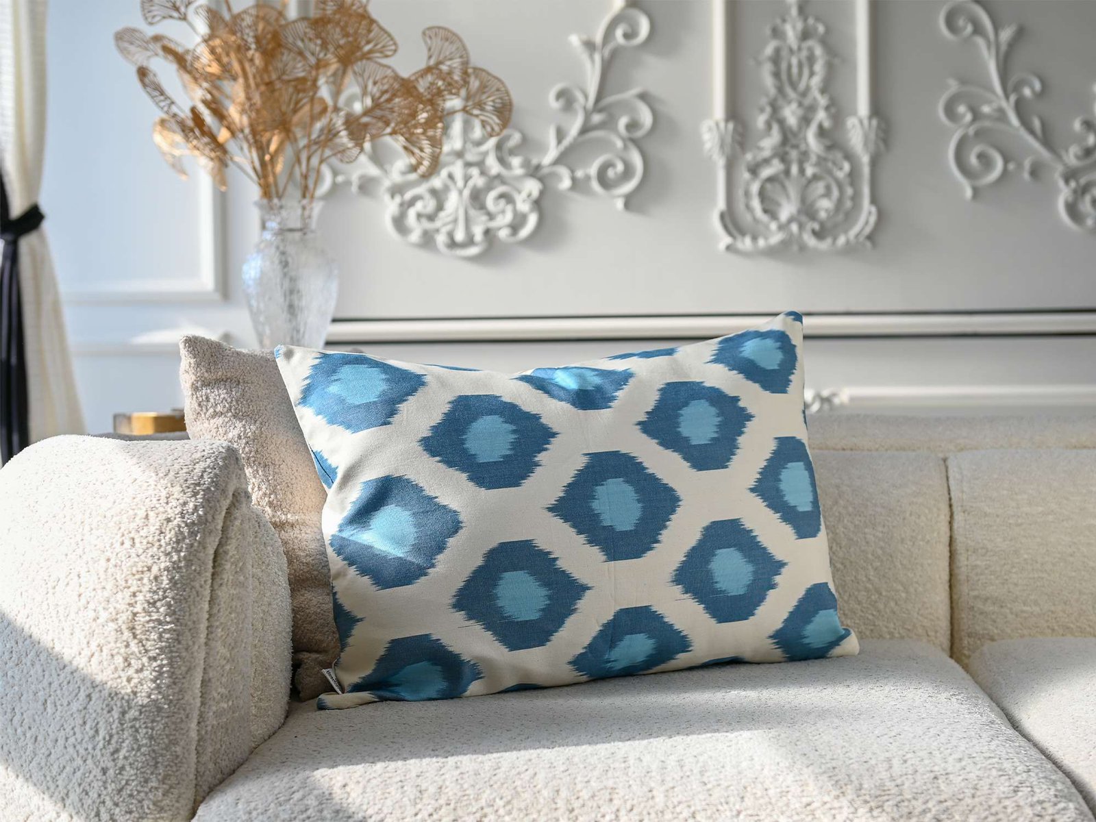 Blue Ikat Cushion Cover – Handmade Uzbek Pillow - Image 4