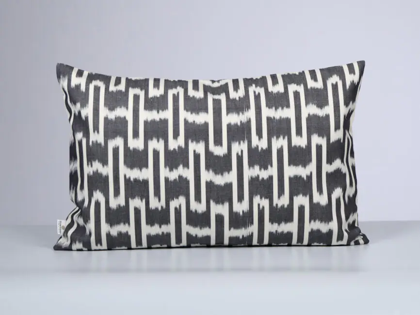 Black Ikat Pillow Cover – White Geometric Pattern