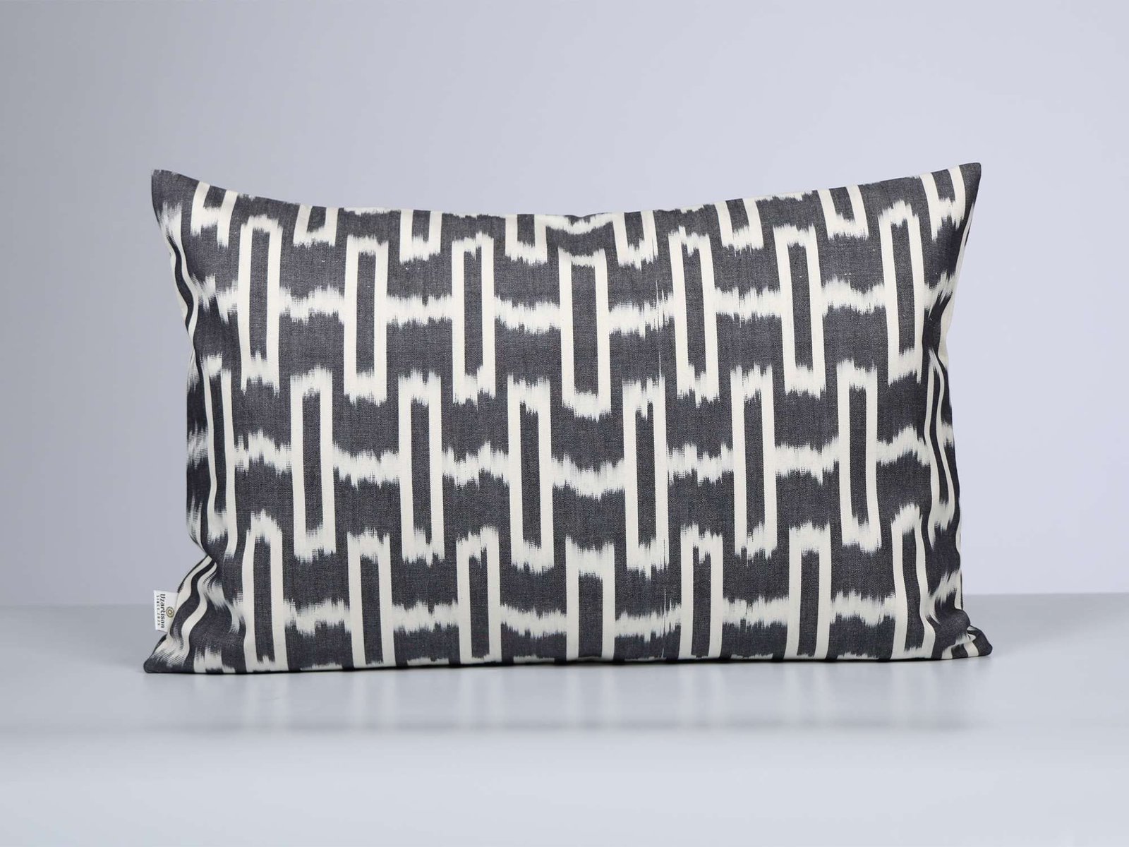 Black Ikat Pillow Cover – White Geometric Pattern - Image 2