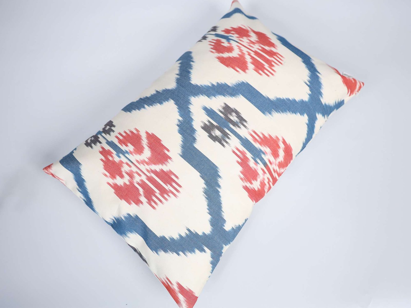 Blue Red Ikat Cushion Cover – Modern Handmade Pillow - Image 5