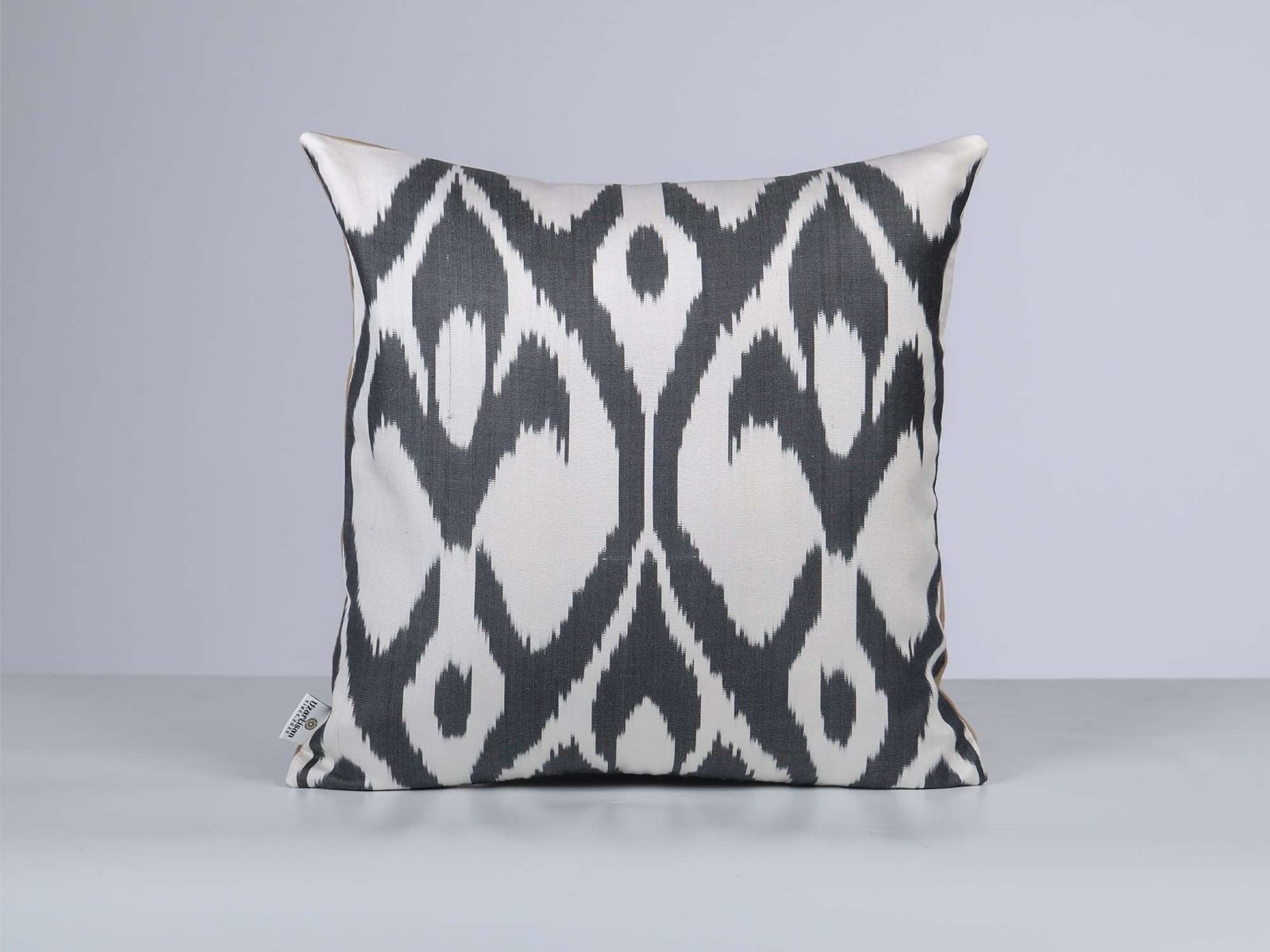 Black White Handwoven Silk Ikat Cushion Cover - Image 3