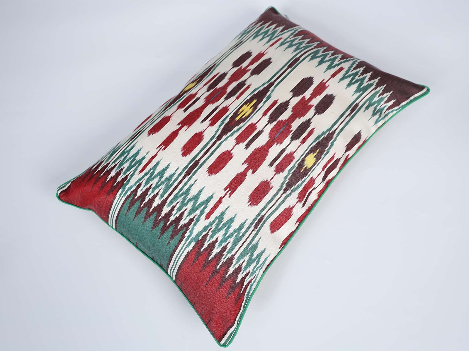 Burgundy Red Green Handwoven Silk Ikat Cushion Cover - Image 5