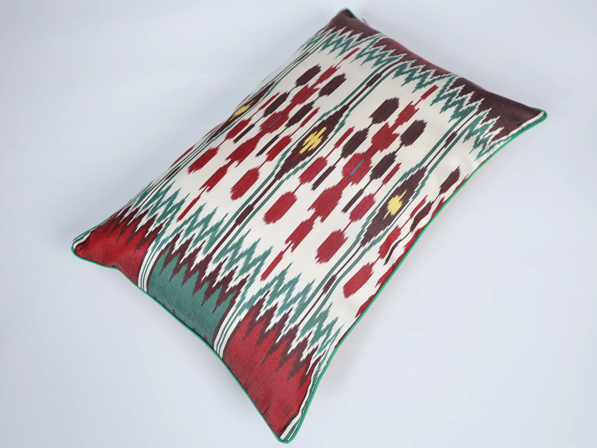 Burgundy Red Green Handwoven Silk Ikat Cushion Cover - Image 5