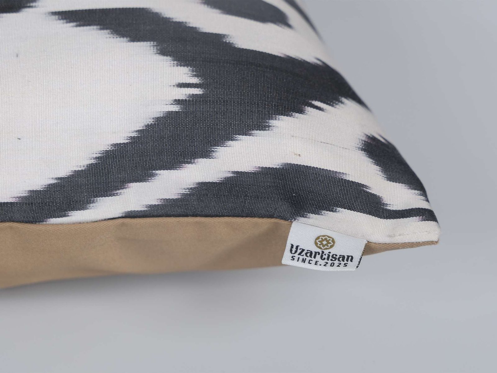 Black White Handwoven Silk Ikat Cushion Cover - Image 4