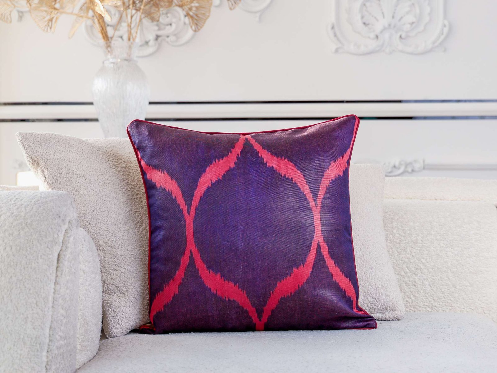 Deep Purple Red Handwoven Silk Ikat Cushion Cover - Image 6