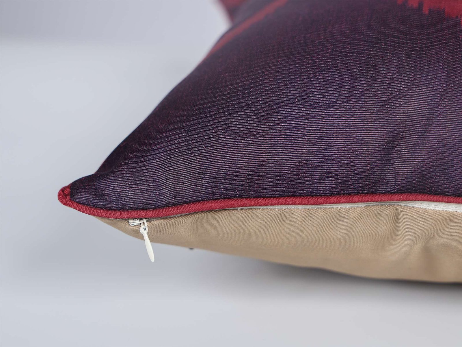 Deep Purple Red Handwoven Silk Ikat Cushion Cover - Image 7
