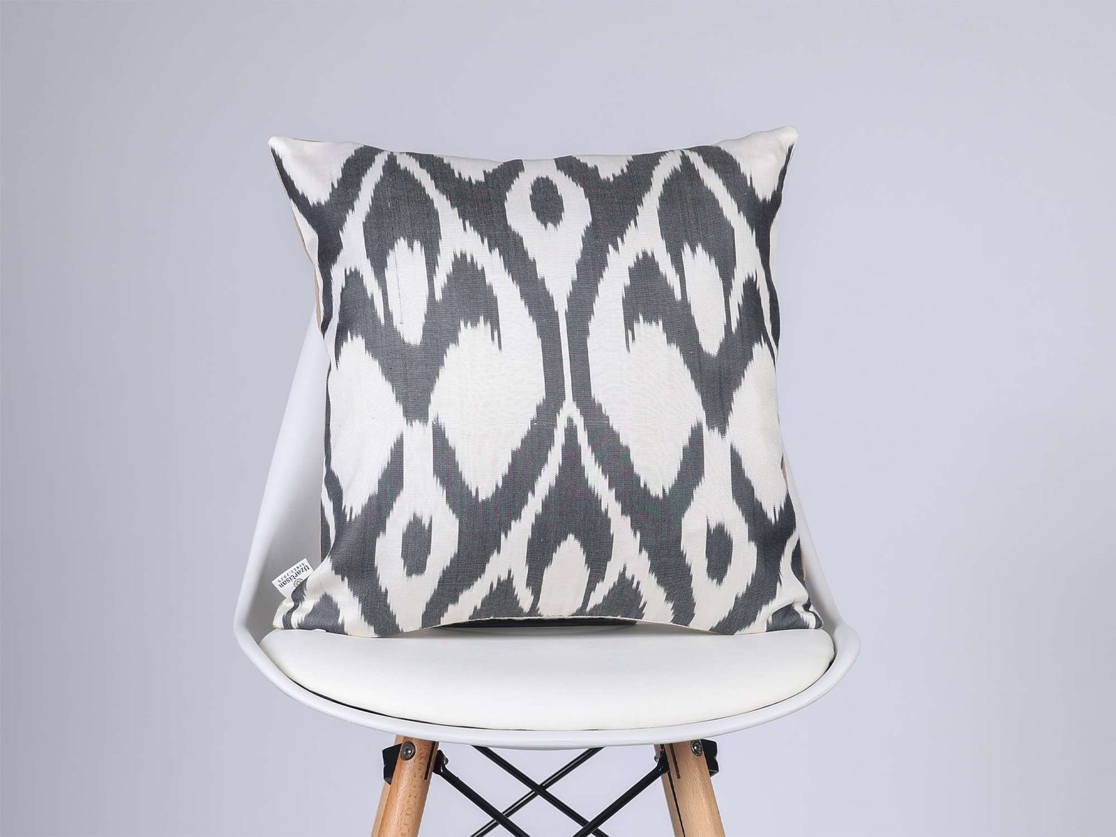 Black White Handwoven Silk Ikat Cushion Cover - Image 6