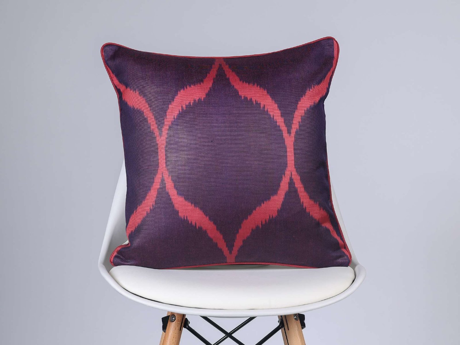 Deep Purple Red Handwoven Silk Ikat Cushion Cover - Image 4