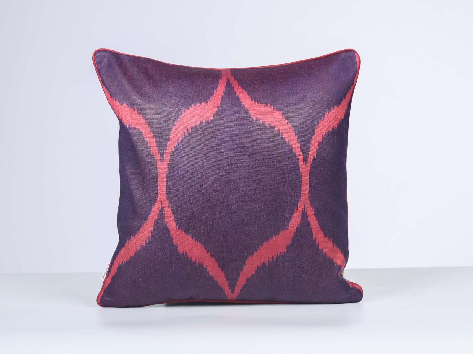 Deep Purple Red Handwoven Silk Ikat Cushion Cover - Image 5