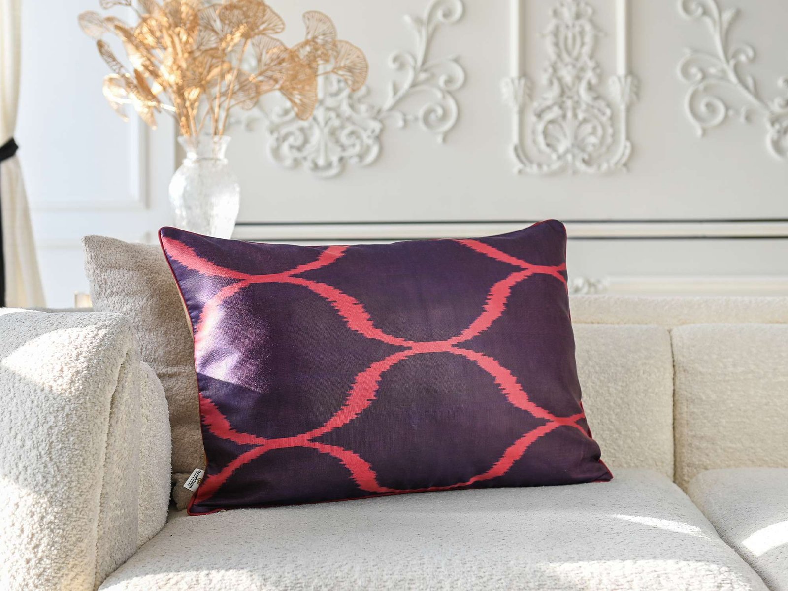 Deep Purple Red Handwoven Silk Ikat Cushion Cover - Image 3