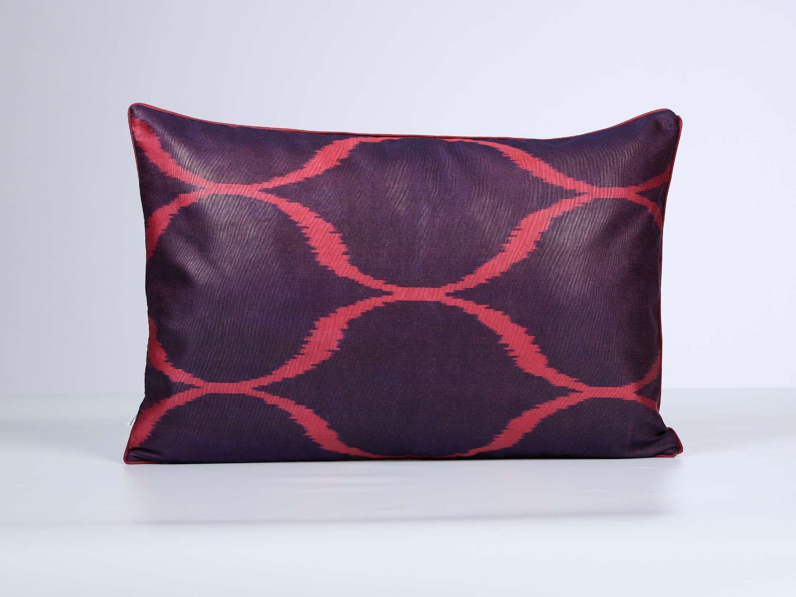 Deep Purple Red Handwoven Silk Ikat Cushion Cover - Image 2