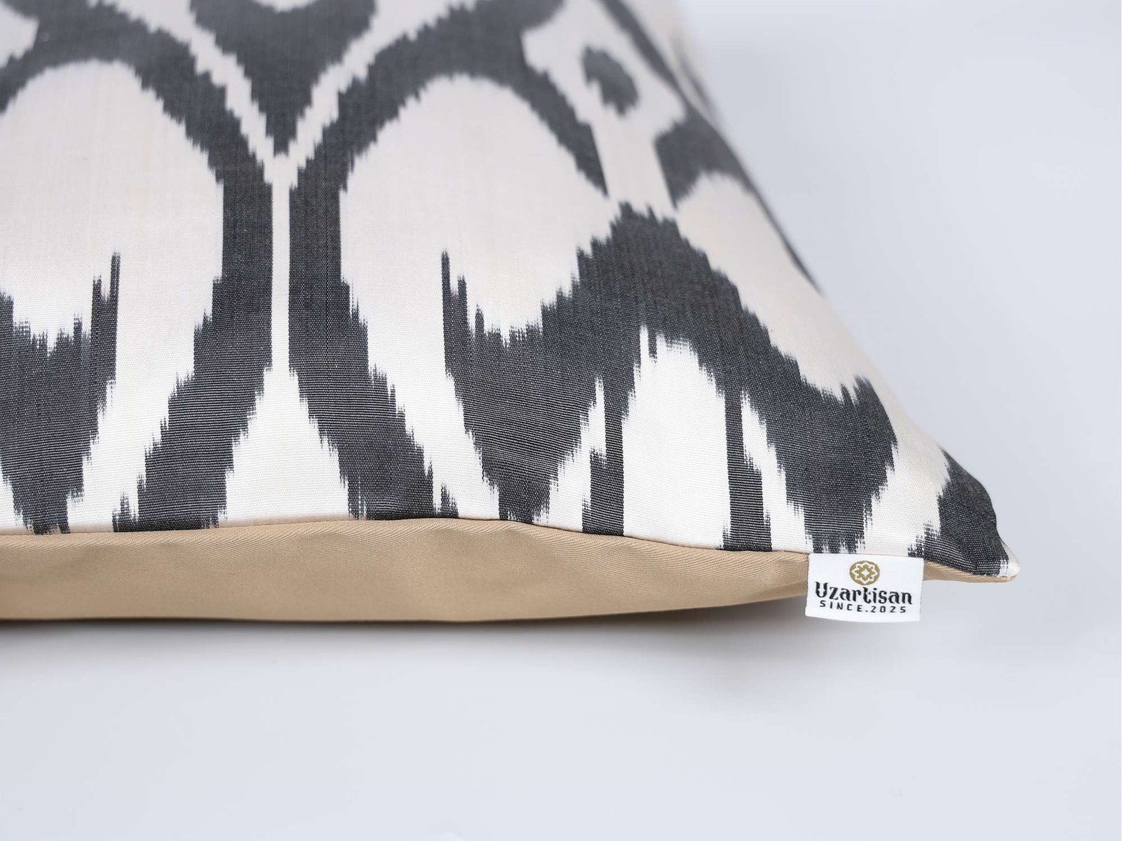 Black White Handwoven Silk Ikat Cushion Cover - Image 9