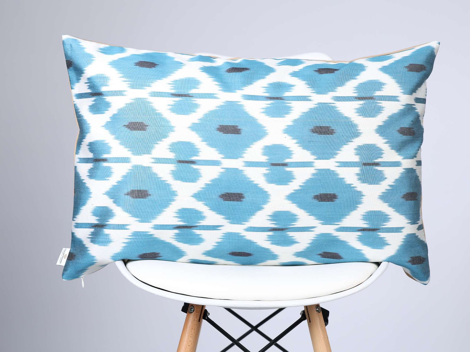 Aqua Blue Handwoven Silk Ikat Cushion Cover