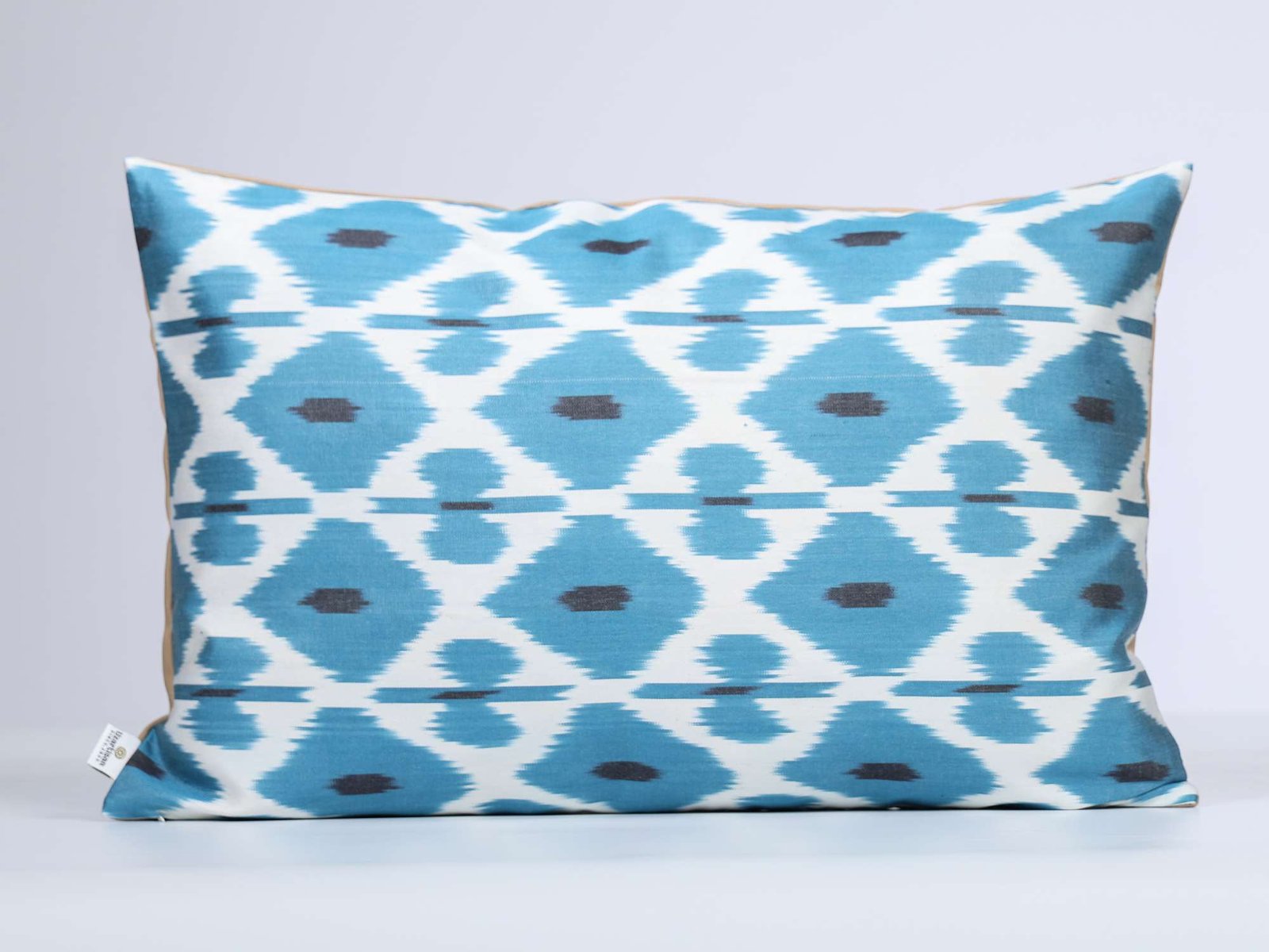 Aqua Blue Handwoven Silk Ikat Cushion Cover - Image 2