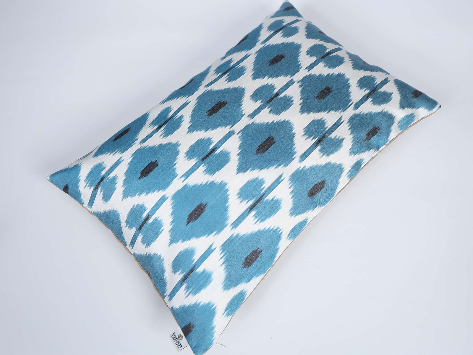 Aqua Blue Handwoven Silk Ikat Cushion Cover - Image 5