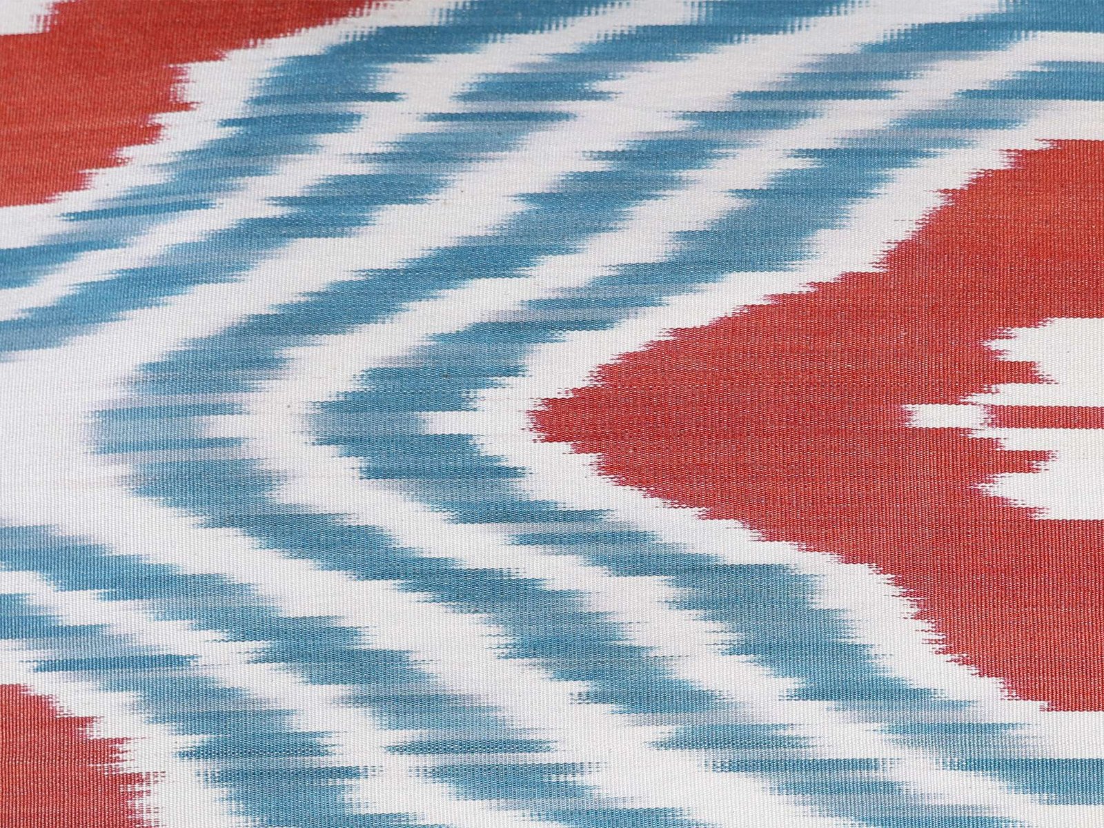 Coral Red Turquoise Handwoven Silk Ikat Cushion Cover - Image 5