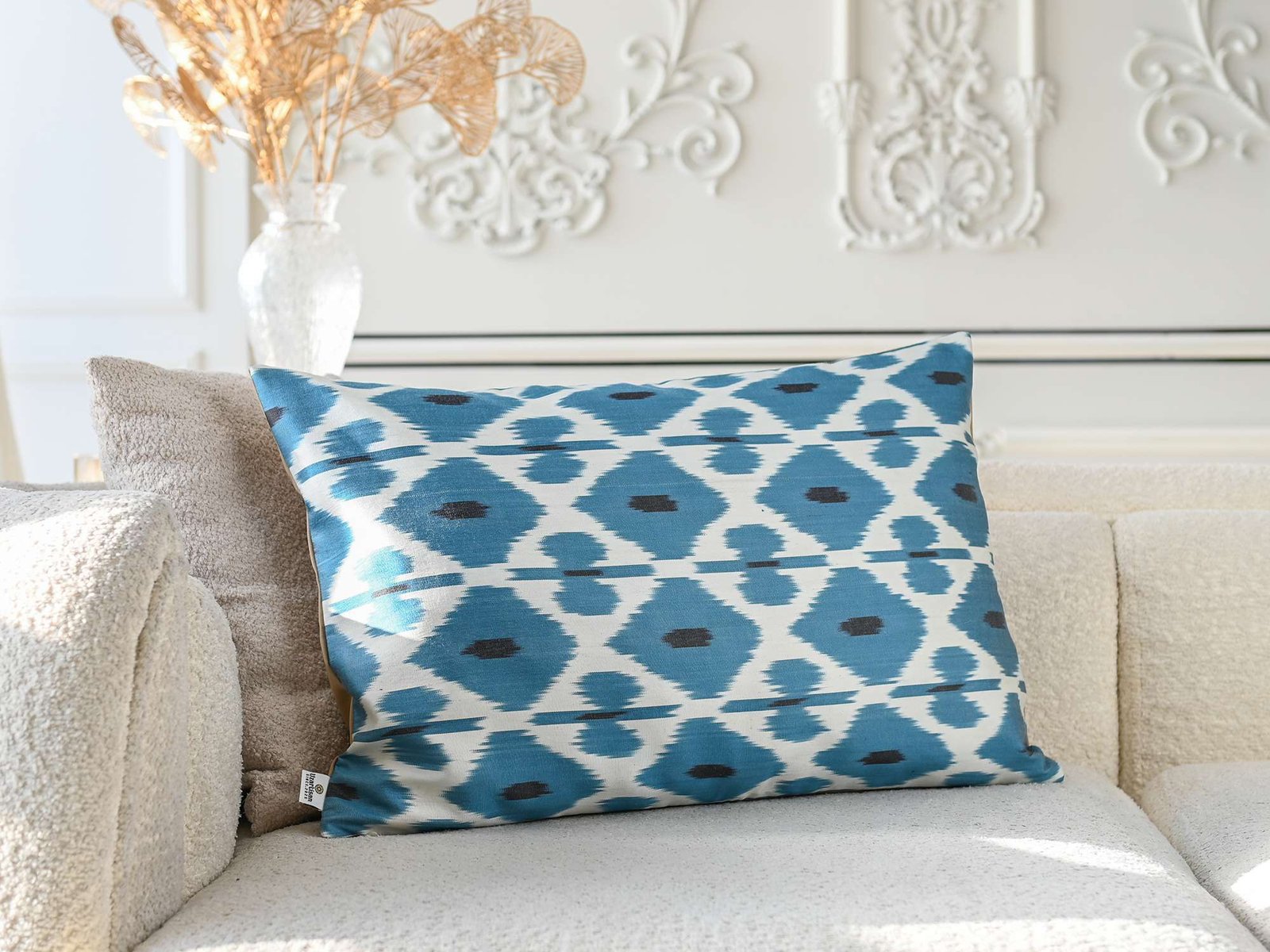 Aqua Blue Handwoven Silk Ikat Cushion Cover - Image 3