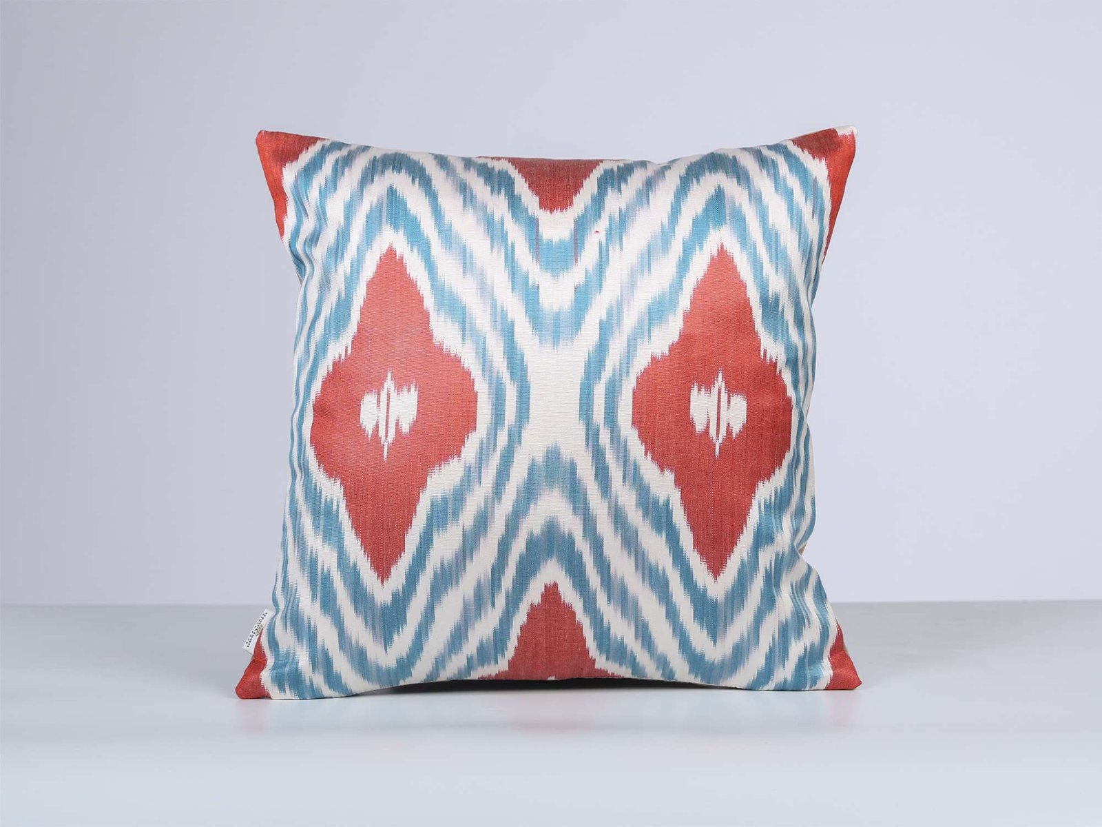 Coral Red Turquoise Handwoven Silk Ikat Cushion Cover - Image 8