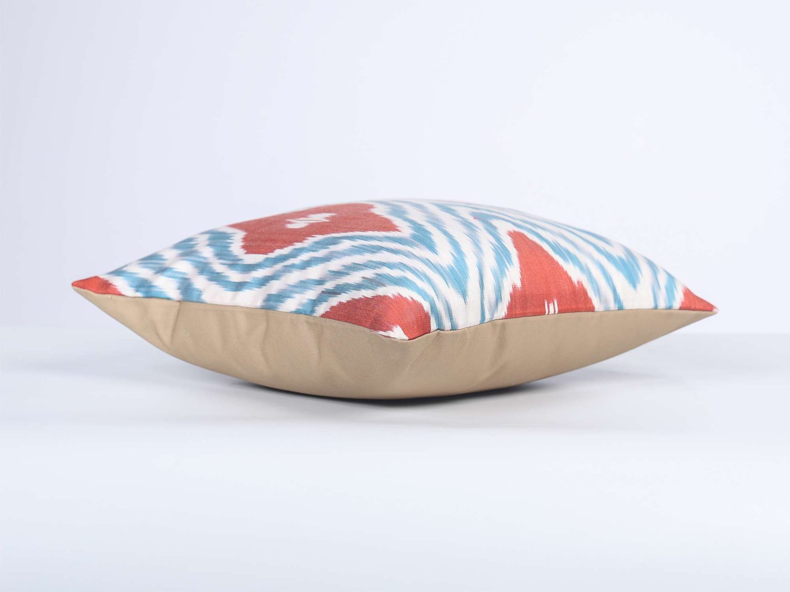 Coral Red Turquoise Handwoven Silk Ikat Cushion Cover - Image 9