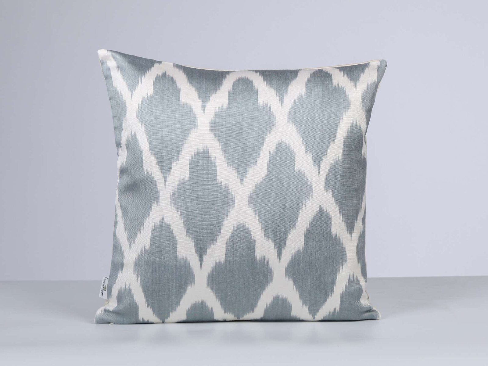Soft Grey Handwoven Silk Ikat Cushion Cover - Image 5